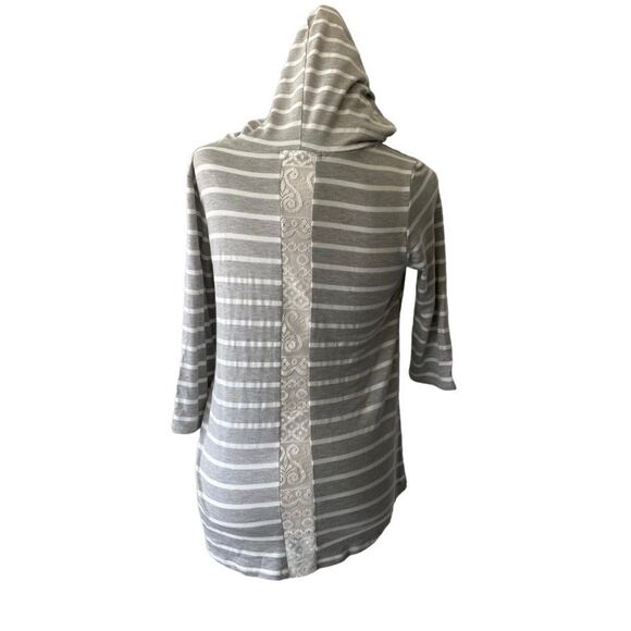 Miami for Francescas Pullover Hoodie Shirt Lace Detail Gray White Striped SZ S - Picture 2 of 12